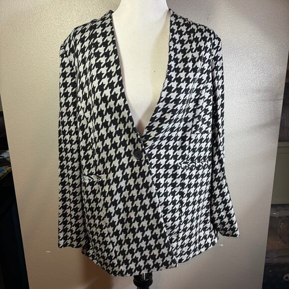 Torrid Lightweight Ponte Longline Blazer Women's Size 2X Black Gray Houndstooth - Picture 2 of 8